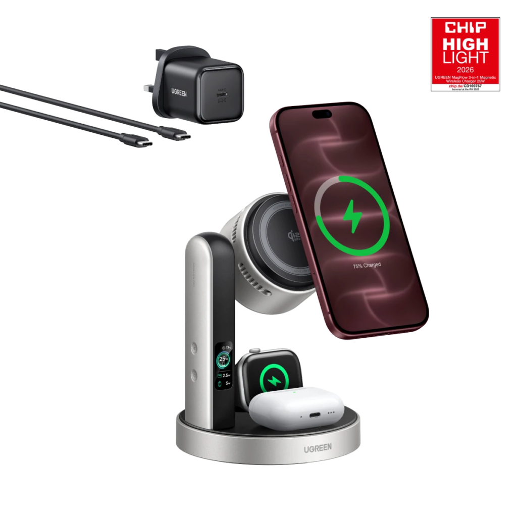 UGREEN MagFlow Pro Magnetic Wireless Charging Stand (3-in-1, Qi2 25W)